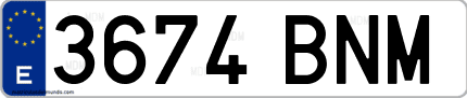 Ejemplo de matrícula de coche ordinaria 3674 BNM