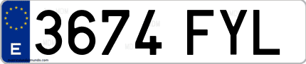 Ejemplo de matrícula de coche ordinaria 3674 FYL