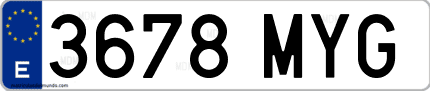 Ejemplo de matrícula de coche ordinaria 3678 MYG