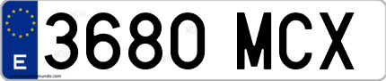Ejemplo de matrícula de coche ordinaria 3680 MCX