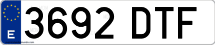 Ejemplo de matrícula de coche ordinaria 3692 DTF