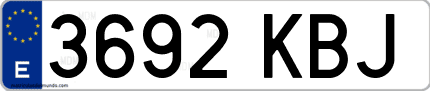 Ejemplo de matrícula de coche ordinaria 3692 KBJ