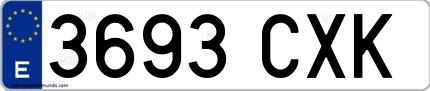 Ejemplo de matrícula española 3693 CXK