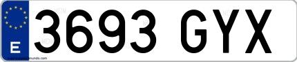 Ejemplo de matrícula de coche ordinaria 3693 GYX