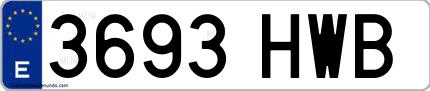 Ejemplo de matrícula española 3693 HWB