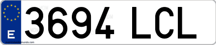 Ejemplo de matrícula de coche ordinaria 3694 LCL