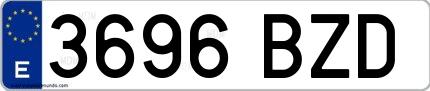 Ejemplo de matrícula española 3696 BZD