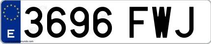 Ejemplo de matrícula española 3696 FWJ