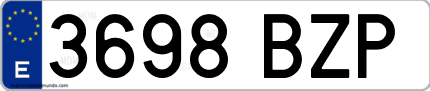 Ejemplo de matrícula de coche ordinaria 3698 BZP