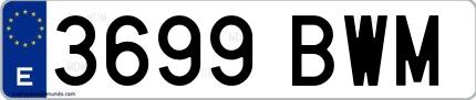 Ejemplo de matrícula de coche ordinaria 3699 BWM