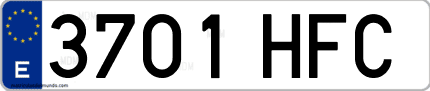 Ejemplo de matrícula de coche ordinaria 3701 HFC