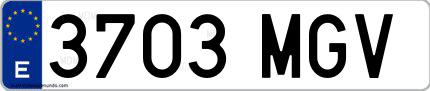 Ejemplo de matrícula española 3703 MGV