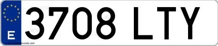 Ejemplo de matrícula de coche ordinaria 3708 LTY