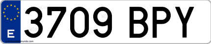 Ejemplo de matrícula de coche ordinaria 3709 BPY