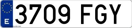 Ejemplo de matrícula de coche ordinaria 3709 FGY