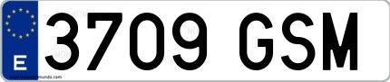 Ejemplo de matrícula española 3709 GSM
