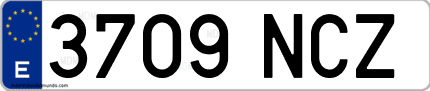 Ejemplo de matrícula de coche ordinaria 3709 NCZ