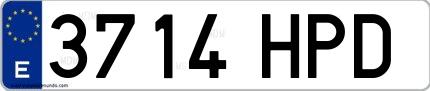 Ejemplo de matrícula de coche ordinaria 3714 HPD