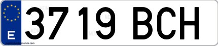 Ejemplo de matrícula de coche ordinaria 3719 BCH