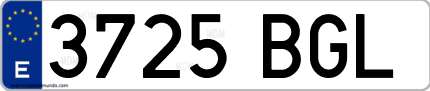 Ejemplo de matrícula de coche ordinaria 3725 BGL