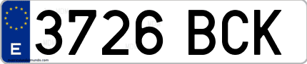 Ejemplo de matrícula de coche ordinaria 3726 BCK