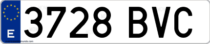 Ejemplo de matrícula de coche ordinaria 3728 BVC