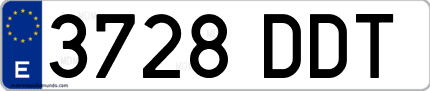 Ejemplo de matrícula de coche ordinaria 3728 DDT