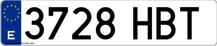 Ejemplo de matrícula española 3728 HBT