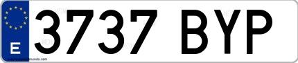 Ejemplo de matrícula de coche ordinaria 3737 BYP