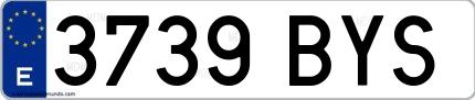 Ejemplo de matrícula española 3739 BYS