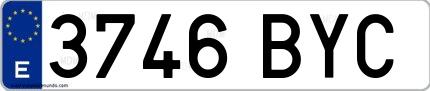 Ejemplo de matrícula española 3746 BYC