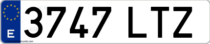 Ejemplo de matrícula de coche ordinaria 3747 LTZ