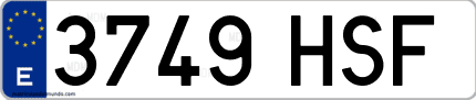 Ejemplo de matrícula de coche ordinaria 3749 HSF