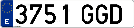 Ejemplo de matrícula de coche ordinaria 3751 GGD