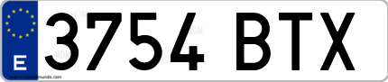 Ejemplo de matrícula de coche ordinaria 3754 BTX