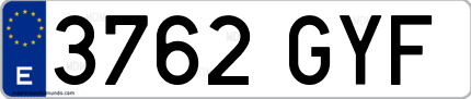 Ejemplo de matrícula de coche ordinaria 3762 GYF