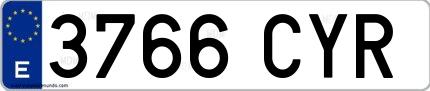 Ejemplo de matrícula española 3766 CYR