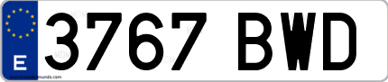 Ejemplo de matrícula de coche ordinaria 3767 BWD