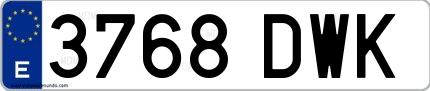 Ejemplo de matrícula española 3768 DWK