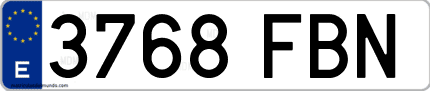 Ejemplo de matrícula de coche ordinaria 3768 FBN