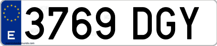 Ejemplo de matrícula de coche ordinaria 3769 DGY