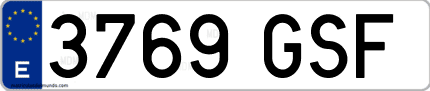 Ejemplo de matrícula de coche ordinaria 3769 GSF