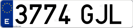Ejemplo de matrícula de coche ordinaria 3774 GJL
