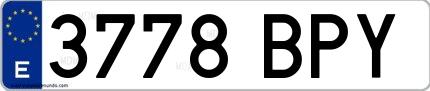 Ejemplo de matrícula española 3778 BPY