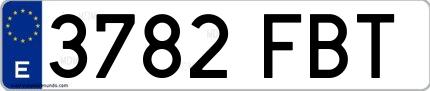 Ejemplo de matrícula española 3782 FBT