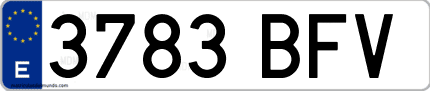 Ejemplo de matrícula de coche ordinaria 3783 BFV