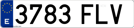 Ejemplo de matrícula de coche ordinaria 3783 FLV