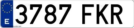 Ejemplo de matrícula de coche ordinaria 3787 FKR