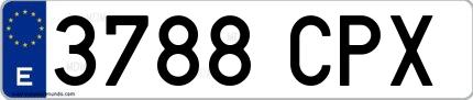 Ejemplo de matrícula española 3788 CPX