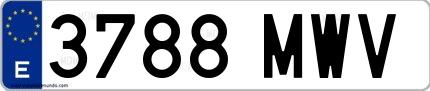 Ejemplo de matrícula española 3788 MWV